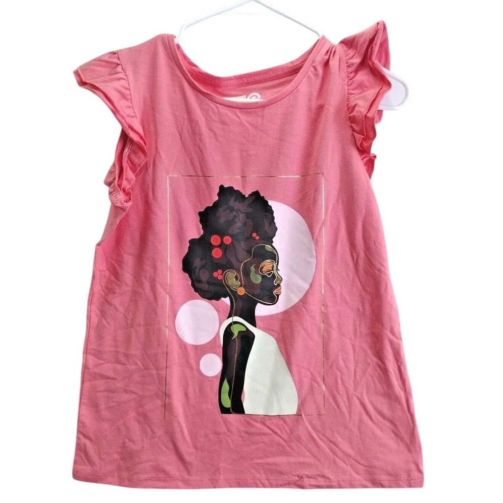 Target Black History Month Kids Ruffle‎ Sleeve Graphic Tee Size XL 14 16 Pink